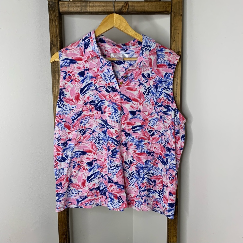 Stella Parker Pink and Blue Floral Blouse Size XL